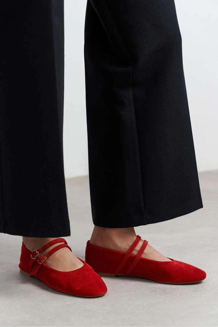 JAMES Red Suede Leather Flat Women's Ballet Flats