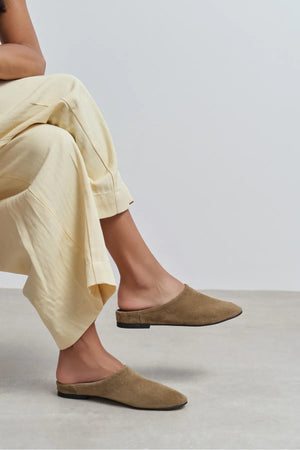 LIZA ROME BEIGE GENUINE LEATHER SUEDE WOMEN’S FLAT LOAFER SLIPPERS