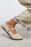 Jade Beige Suede Genuine Leather Double-Buckle Flat Women's Ballet Flats
