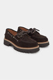 DELMAR BROWN  LACE-UP DETAIL THICK SOLE WOMEN'S LOAFER SHOES