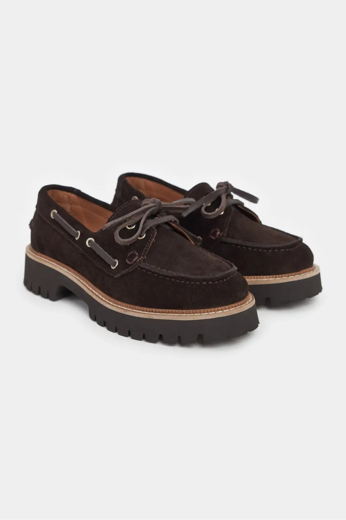 DELMAR BROWN  LACE-UP DETAIL THICK SOLE WOMEN'S LOAFER SHOES