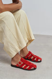 SIENTO RED SUEDE LEATHER WOMEN’S FLAT SLIPPERS