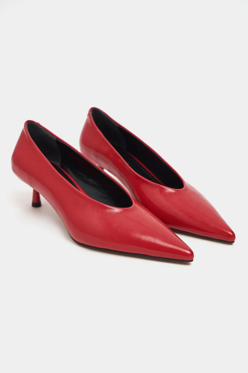 TINKY Red Rustic Pointed Toe Women’s Low Heel Shoes
