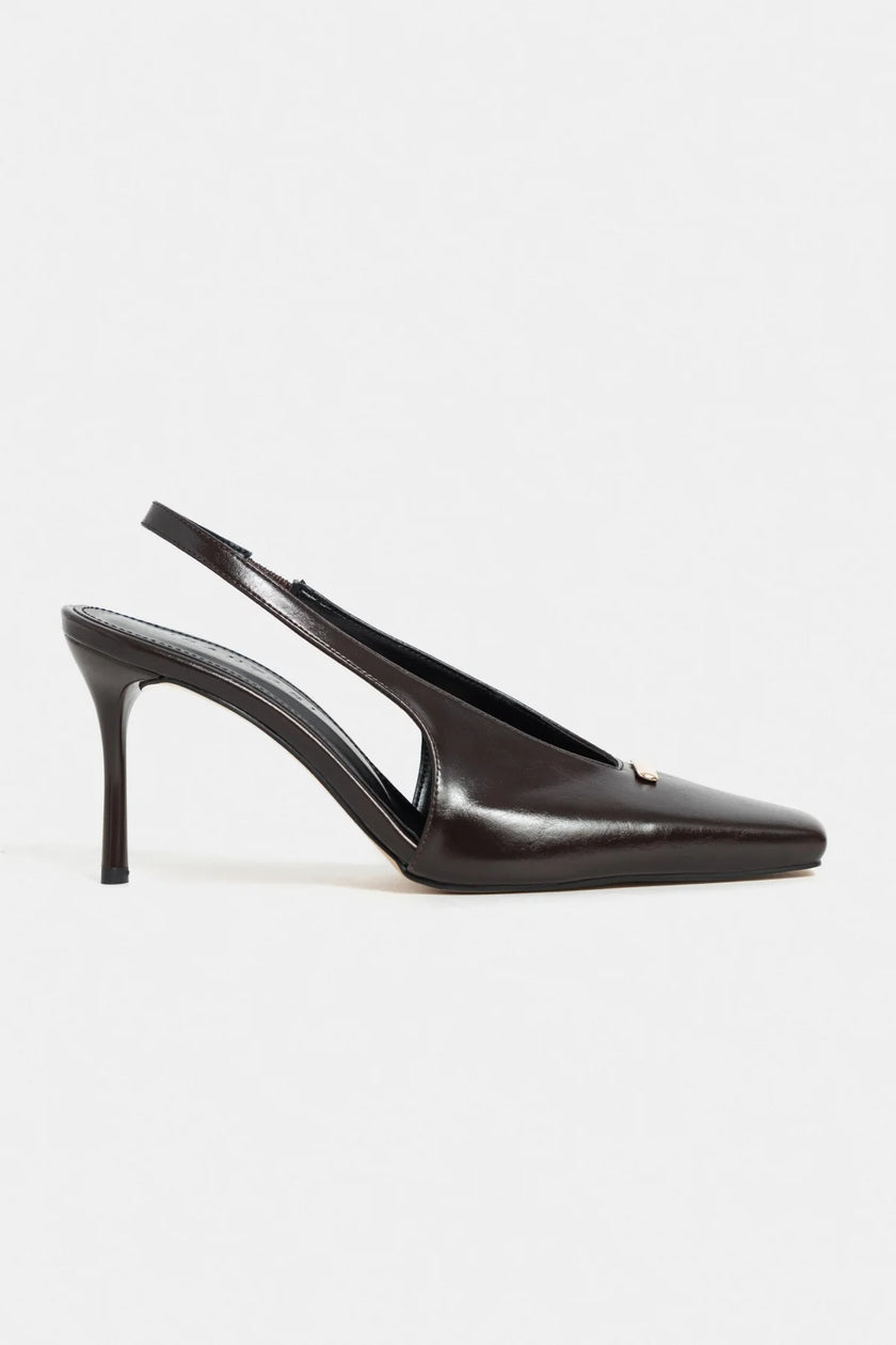 TIGY Coffee Rustic Patterned Closed Toe Back Strap Buckle Detail Women’s Heel Shoes