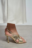 ZOYA Gold Crinkled Cross Strap Women’s Thin Heel Sandals
