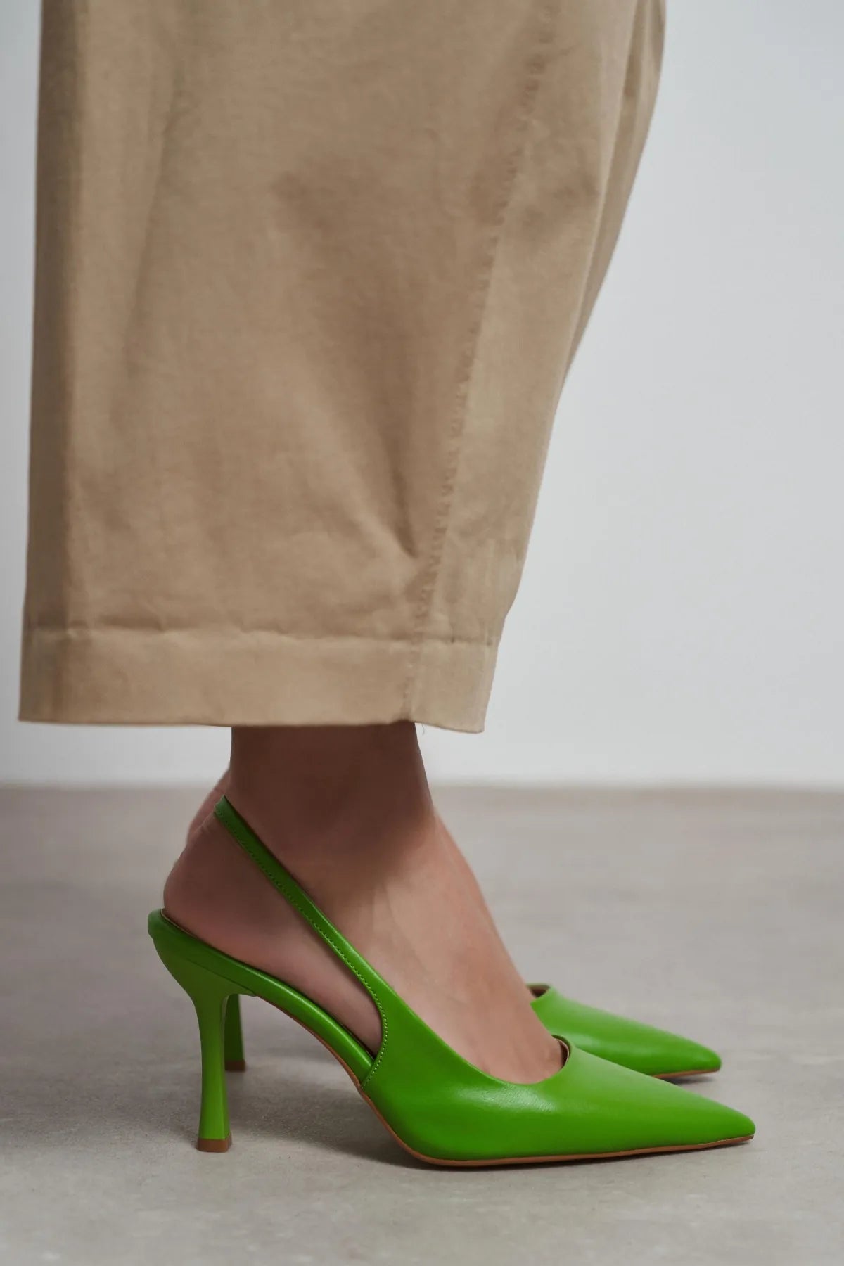 ELARA Green Matte Slingback V-Vamp Pointed Toe Women’s Heels | FOOTWEAR | Heels | Lebbse ELARA Green Matte Slingback V-Vamp Pointed Toe Women’s Heels | FOOTWEAR | Heels | Lebbse