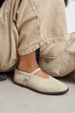 Nora Beige Suede Genuine Leather Buckle Detail Flat Women's Ballet Flats