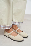 Jade Beige Suede Genuine Leather Double-Buckle Flat Women's Ballet Flats