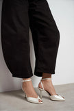 VELORA Pearl Matte Square Toe Open Front Ankle Strap Women’s Heeled Shoes