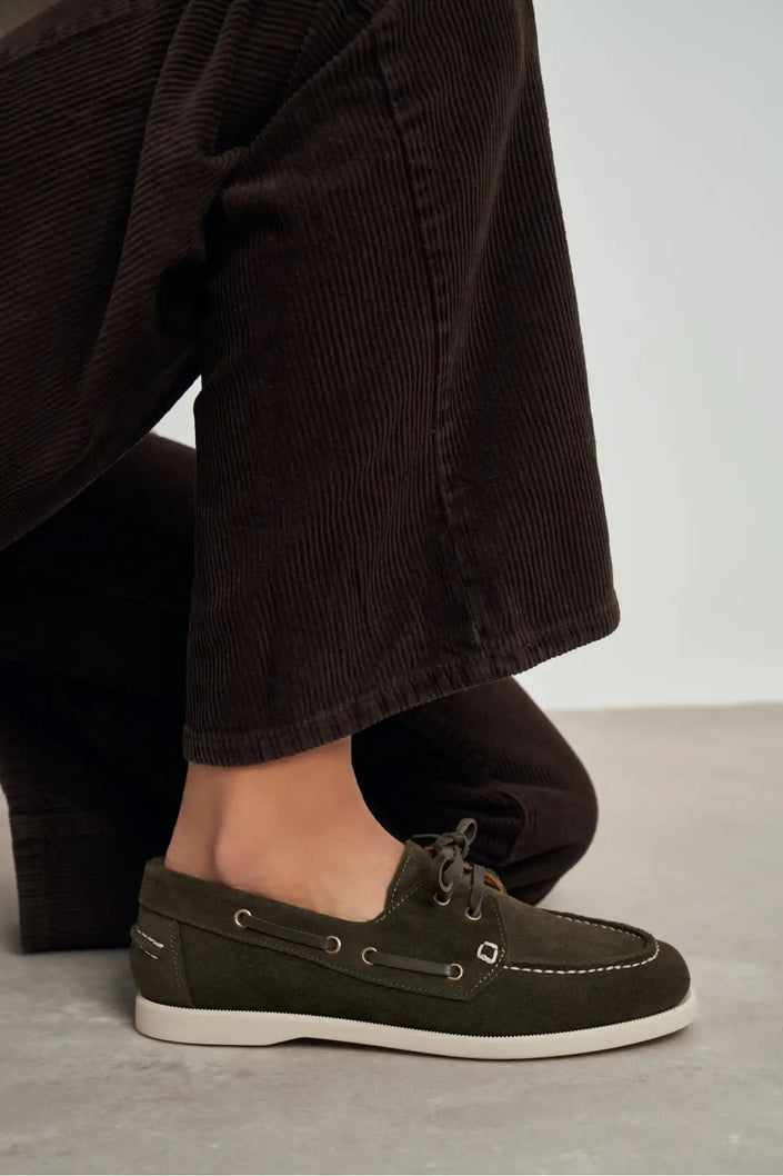 JAVED KHAKI FLAT SOLE LACE-UP DETAIL WOMEN'S BALLERINA SHOES