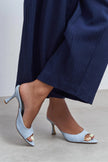 FENRIR Baby Blue Rustic Patterned Pointed-Toe Women's Heeled Slippers