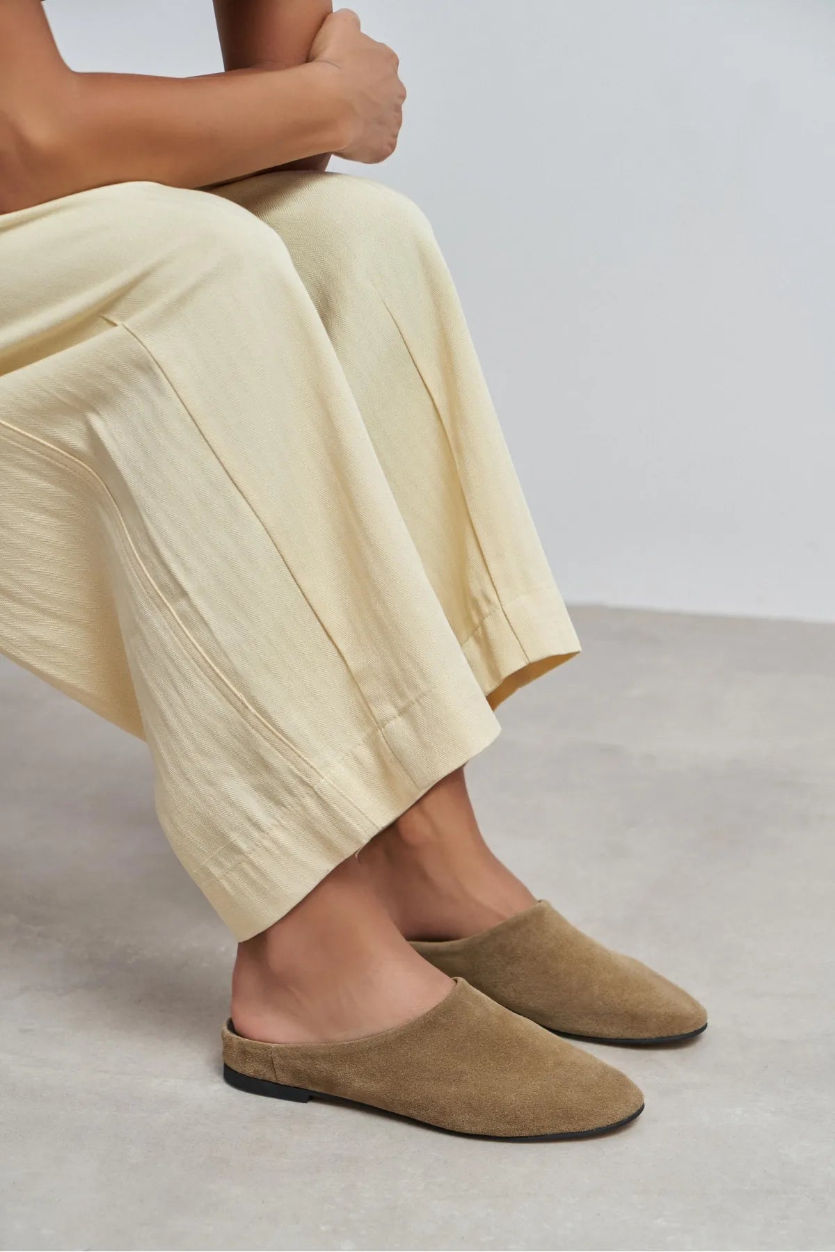 LIZA ROME BEIGE GENUINE LEATHER SUEDE WOMEN’S FLAT LOAFER SLIPPERS