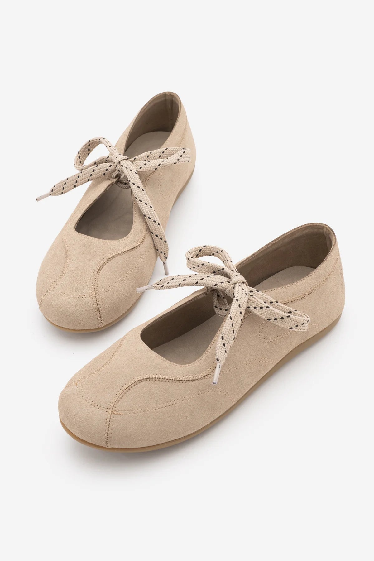 Palivoy Beige Suede Lace-Up Casual Women's Sneaker Flats