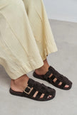 SIENTO BITTER BROWN SUEDE LEATHER WOMEN’S FLAT SLIPPERS