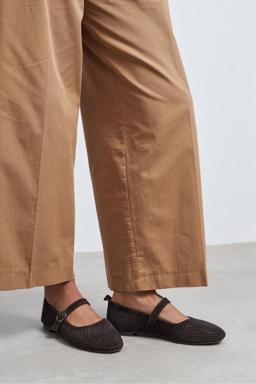 TITI Bitter Brown Suede Leather Studded Buckle Detail Flat Women's Ballet Flats