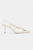 NEREID Beige Patent Leather Pointed-Toe Slingback Women's Heels