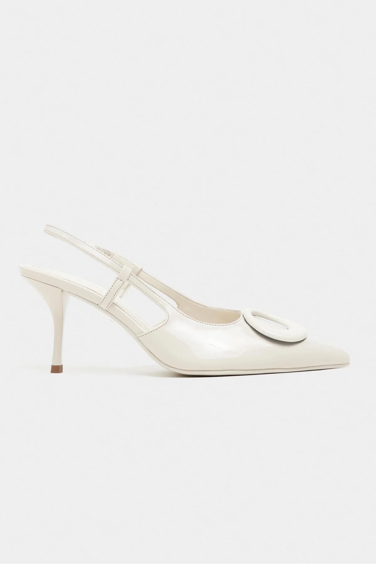 NEREID Beige Patent Leather Pointed-Toe Slingback Women's Heels
