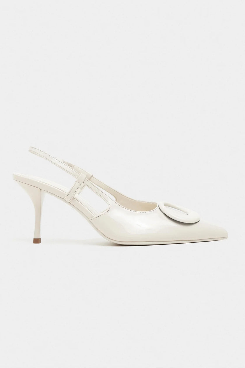 NEREID Beige Patent Leather Pointed-Toe Slingback Women's Heels