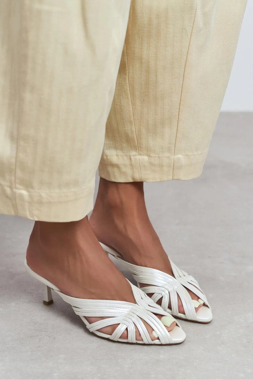 ROSIE Pearl Metallic Open-Toe Cage Detail Women's Heeled Slippers