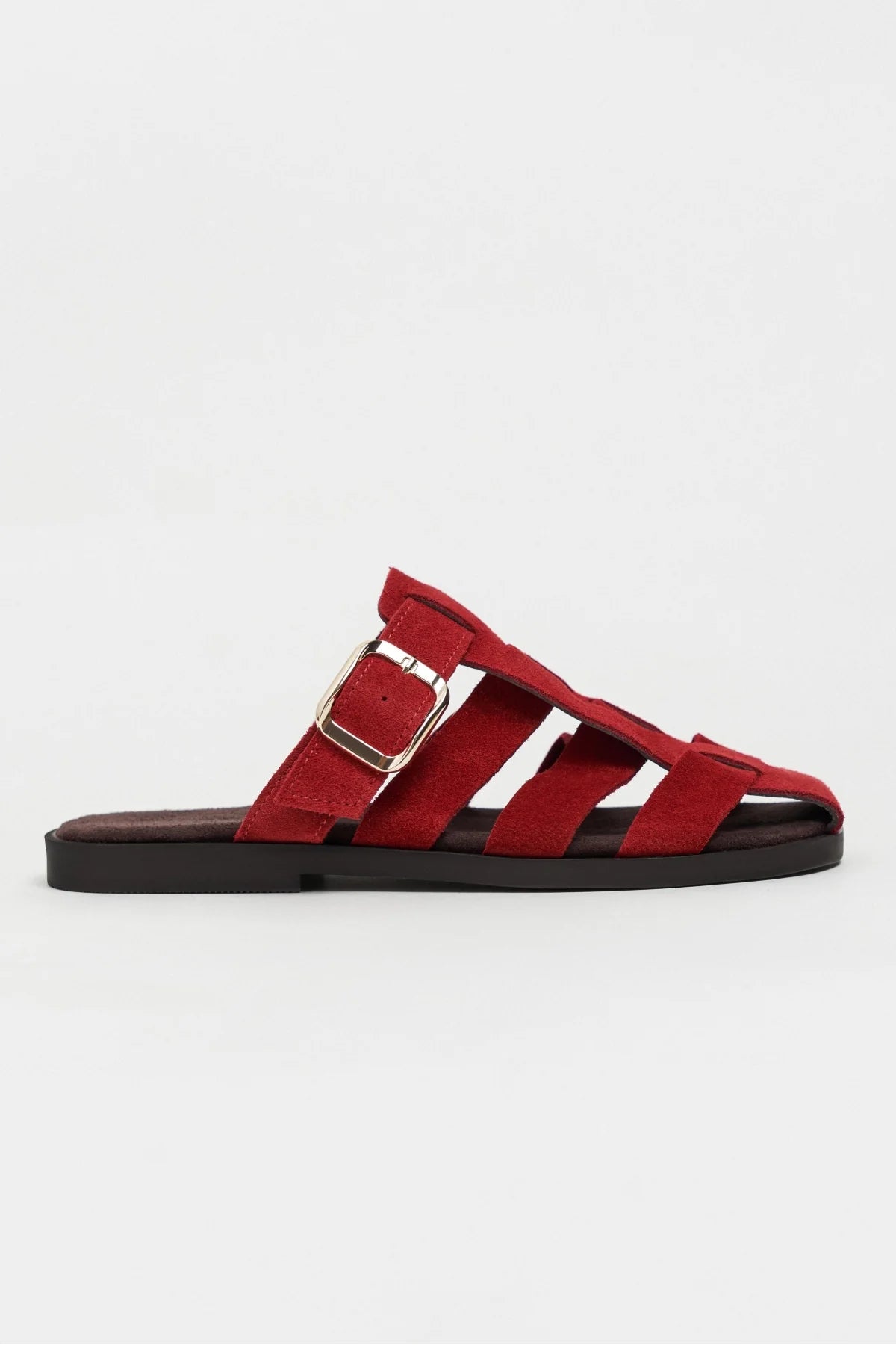 SIENTO RED SUEDE LEATHER WOMEN’S FLAT SLIPPERS