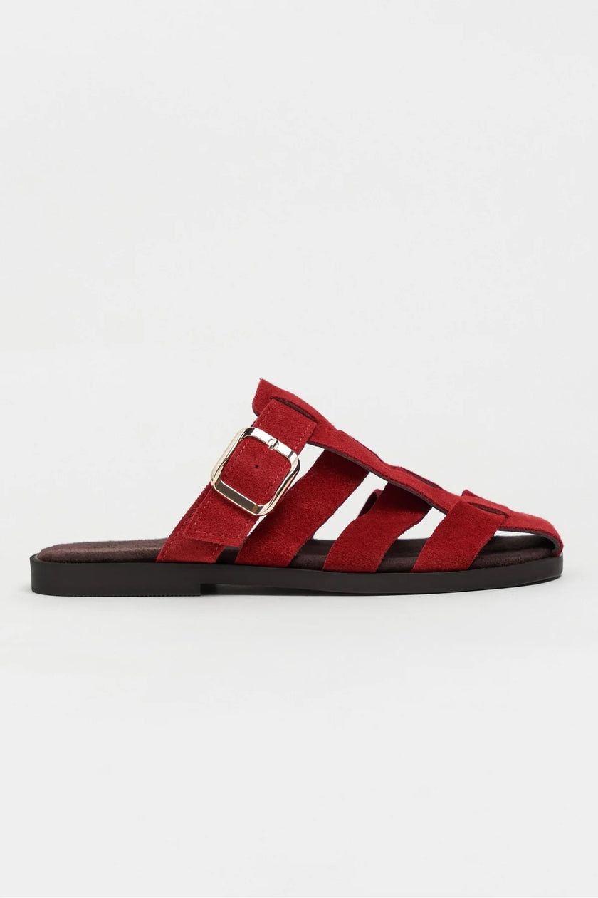 SIENTO RED SUEDE LEATHER WOMEN’S FLAT SLIPPERS
