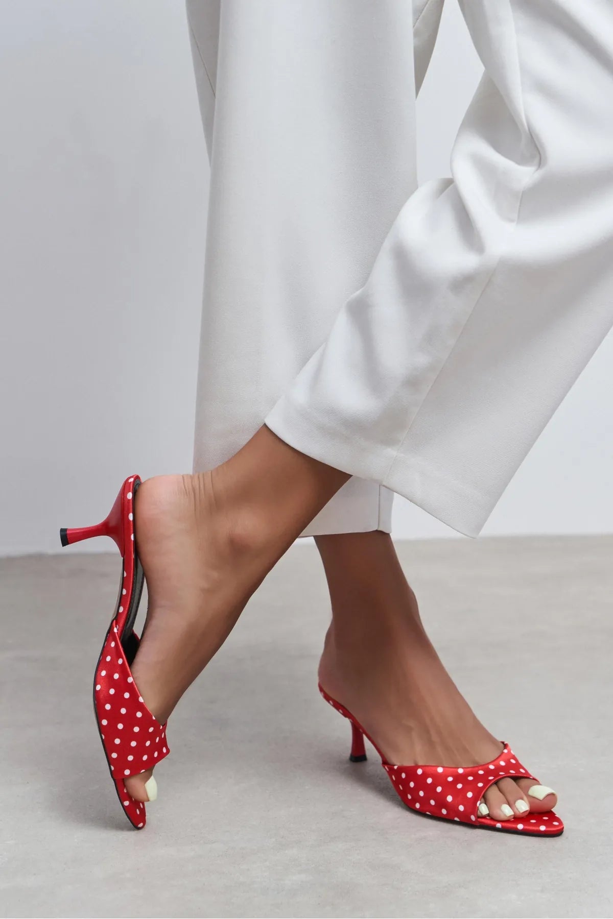 PROMISE Red Polka Dot Pointed-Toe Women's Mule Heels