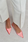 ROVIA Salmon Satin Pointed-Toe Thin Heel Women's Shoes