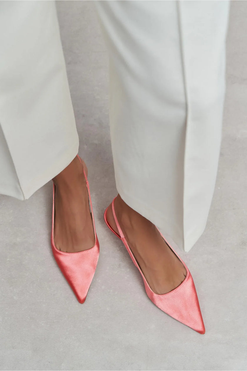 ROVIA Salmon Satin Pointed-Toe Thin Heel Women's Shoes
