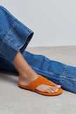 ALMIRA ORANGE SUEDE LEATHER WOMEN’S FLAT TOE-POST SLIPPERS