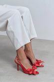 LOREA Red Satin Polka Dot Bow Detail Women’s High-Heel Shoes