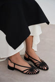 LENY Black Satin Piped  Low-Heel Women's Sandals