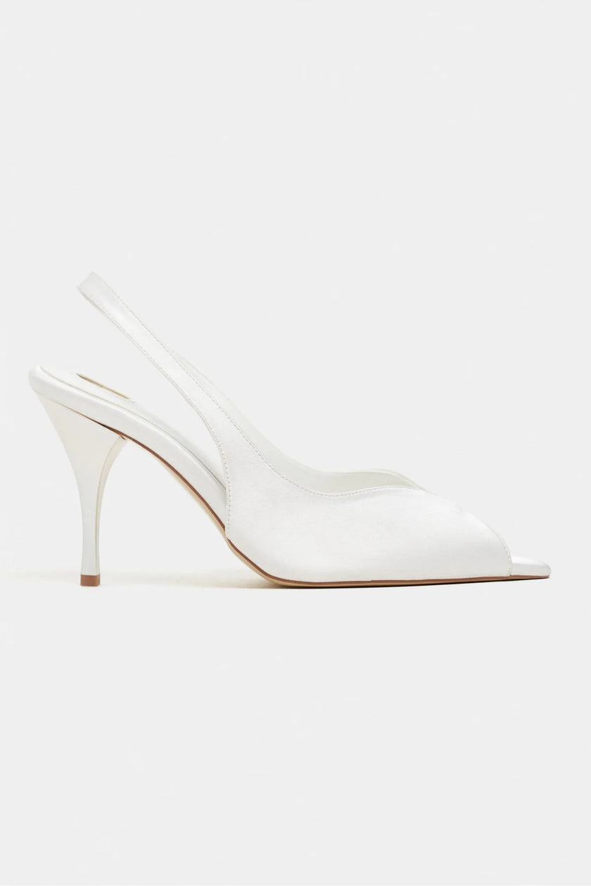 ROXY White Satin Ankle Tie Open Toe Women’s Heels