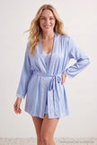 Blue Lace Detail Satin Woven Robe & Nightdress Set