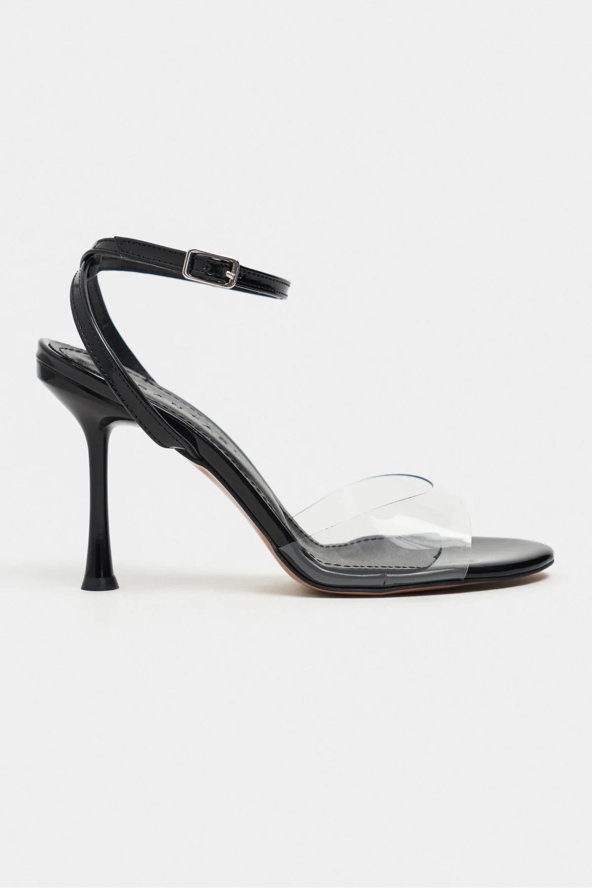 VESPER BLACK PATENT TRANSPARENT FRONT HIGH HEEL WOMEN’S SHOES