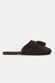 NELLA BITTER BROWN GENUINE SUEDE LEATHER TASSEL DETAIL WOMEN’S FLAT SLIPPERS