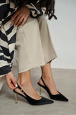VIORA Black Velvet Buckle Detail Women’s Gold Heel Shoes