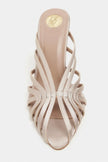 JUDITH Dark Beige Satin Open Toe Cage Detail Women’s Heeled