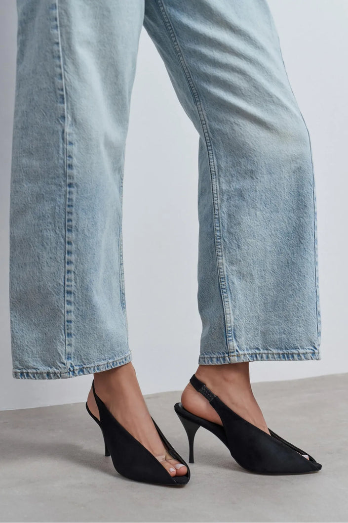LALA Black Suede Transparent Detail Pointed Toe Women’s Heels