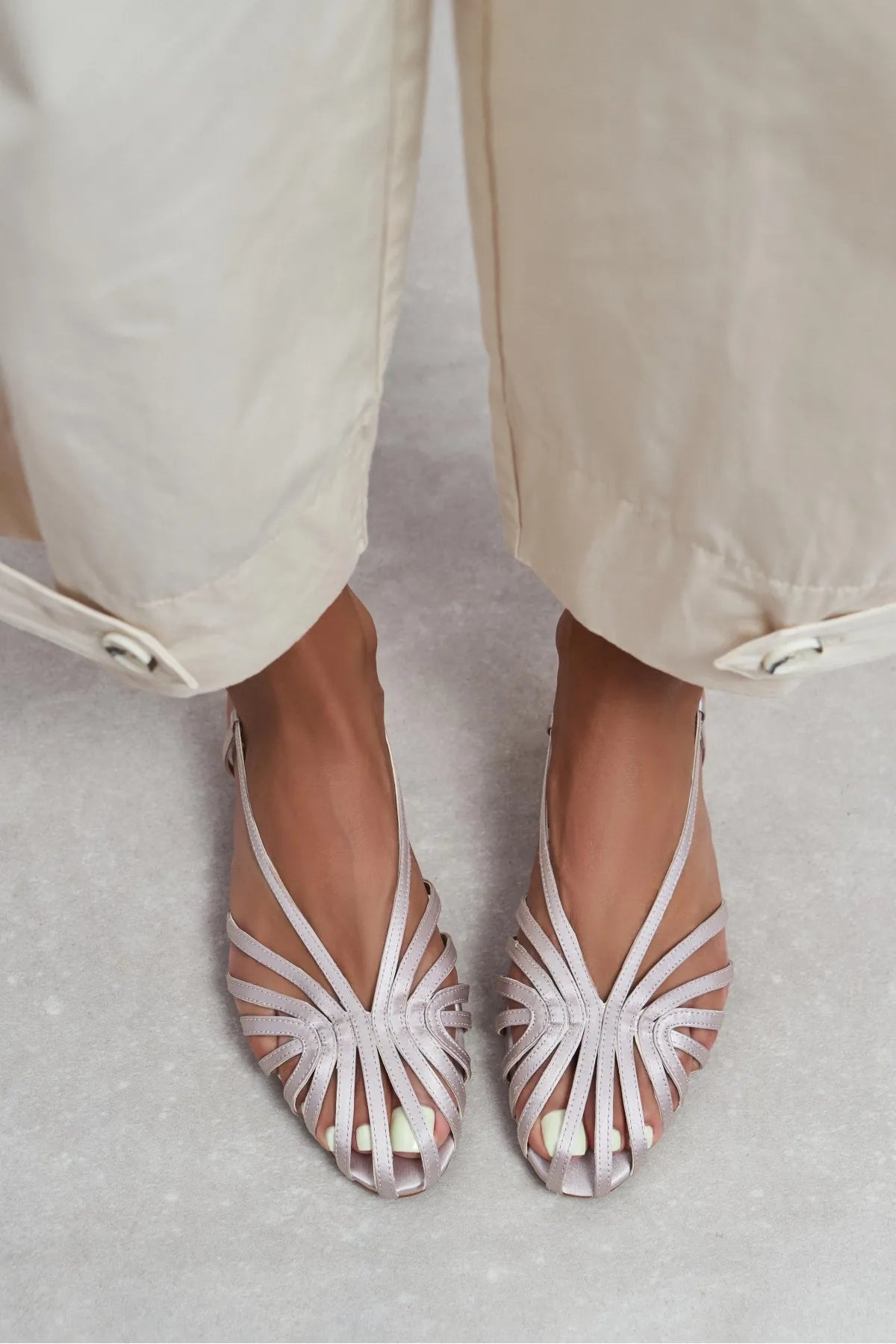 LENY Dark Beige Satin Piped Low-Heel Women's Sandals