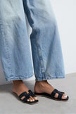 Mavora Black Matte Leather H-Band Women's Slippers