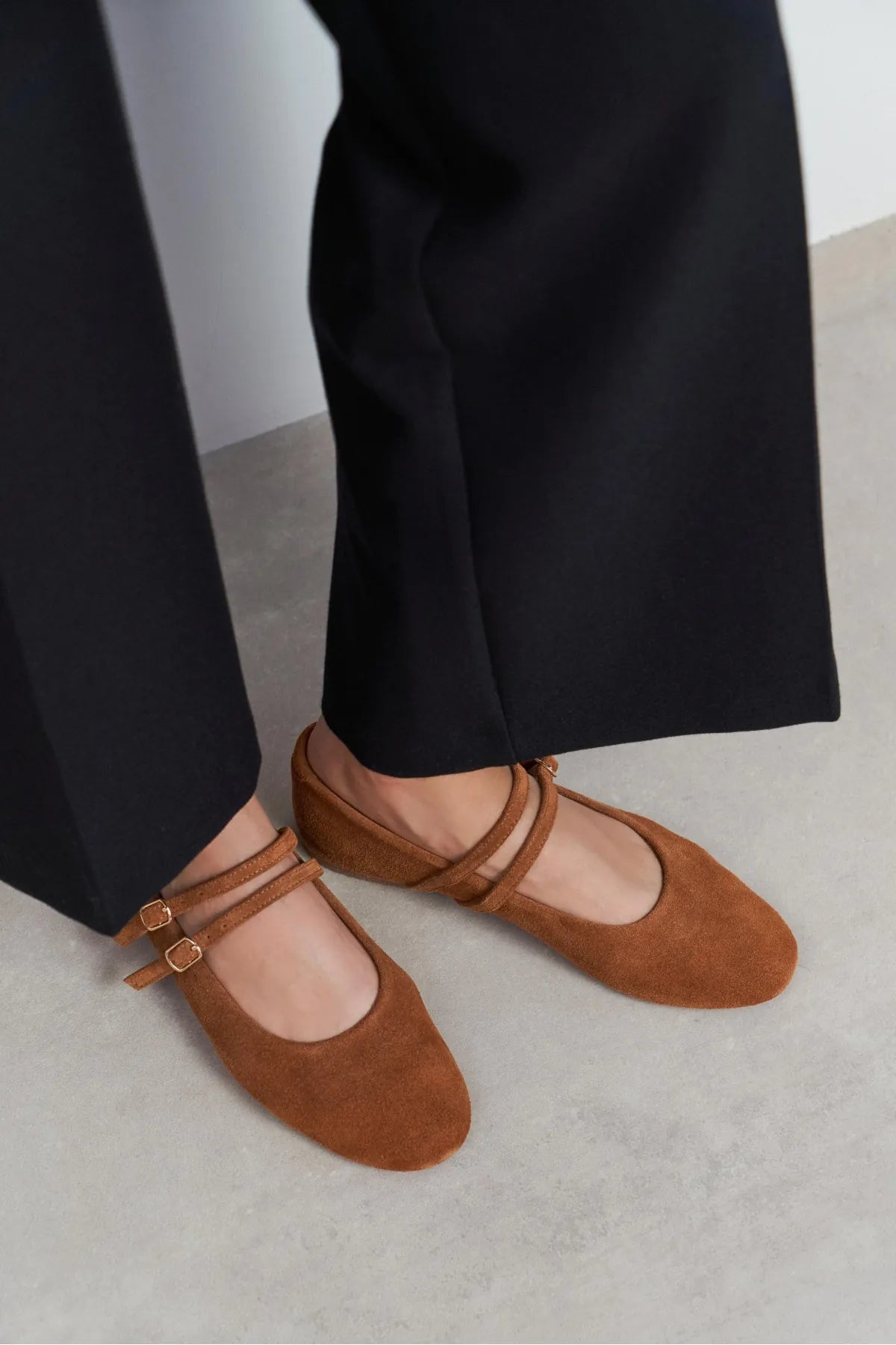 JAMES Tan Suede Leather Flat Women’s Ballet Flats