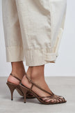 ERYU Brown Satin Open-Toe Cage Detail Women's Heels