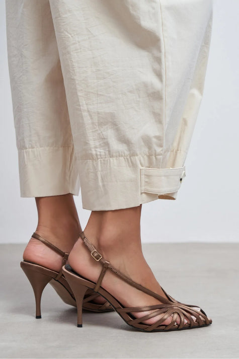 ERYU Brown Satin Open-Toe Cage Detail Women's Heels