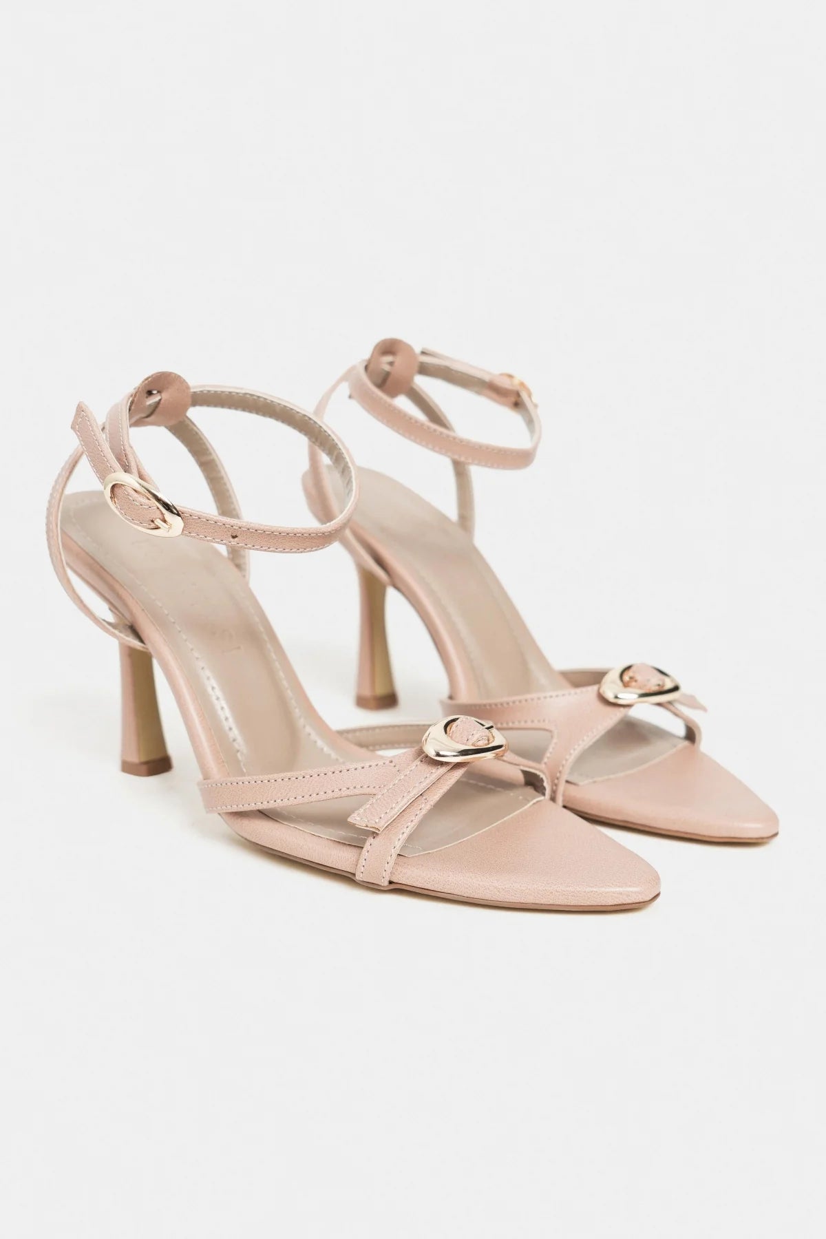 TAJ Ten Matte Buckle Detail Ankle Strap Heeled Sandals