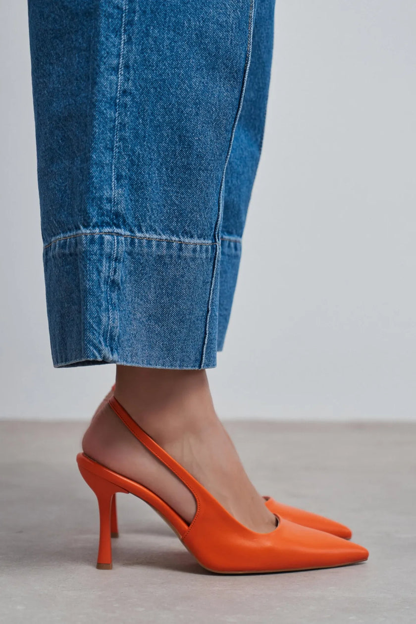 ELARA Orange Matte Slingback V-Vamp Pointed Toe Women’s Heels