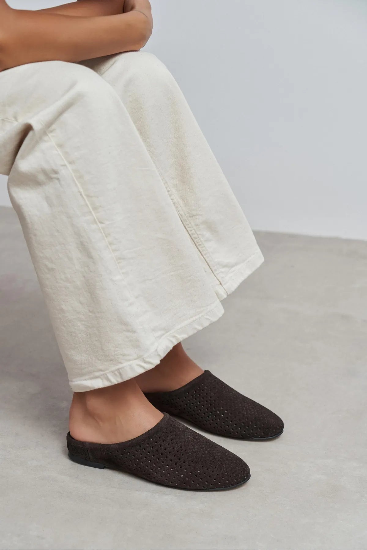 PALYA BITTER BROWN SUEDE STUDDED GENUINE LEATHER WOMEN’S FLAT SLIPPERS