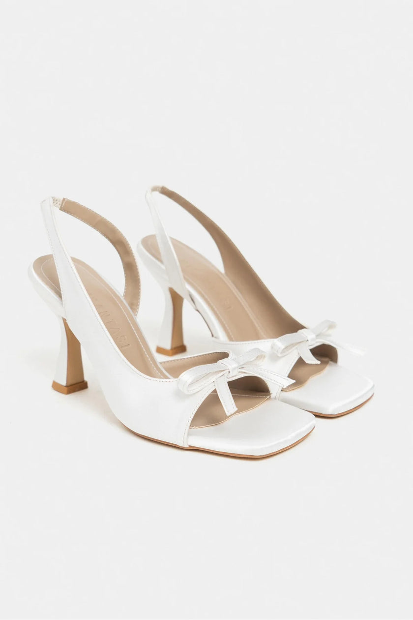 LILITH Pearl Satin Women’s Heel Shoes with Bow Detail