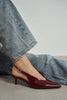 DOREY Burgundy Patent Leather Ankle Buckle Detail Women’s Heel Shoes