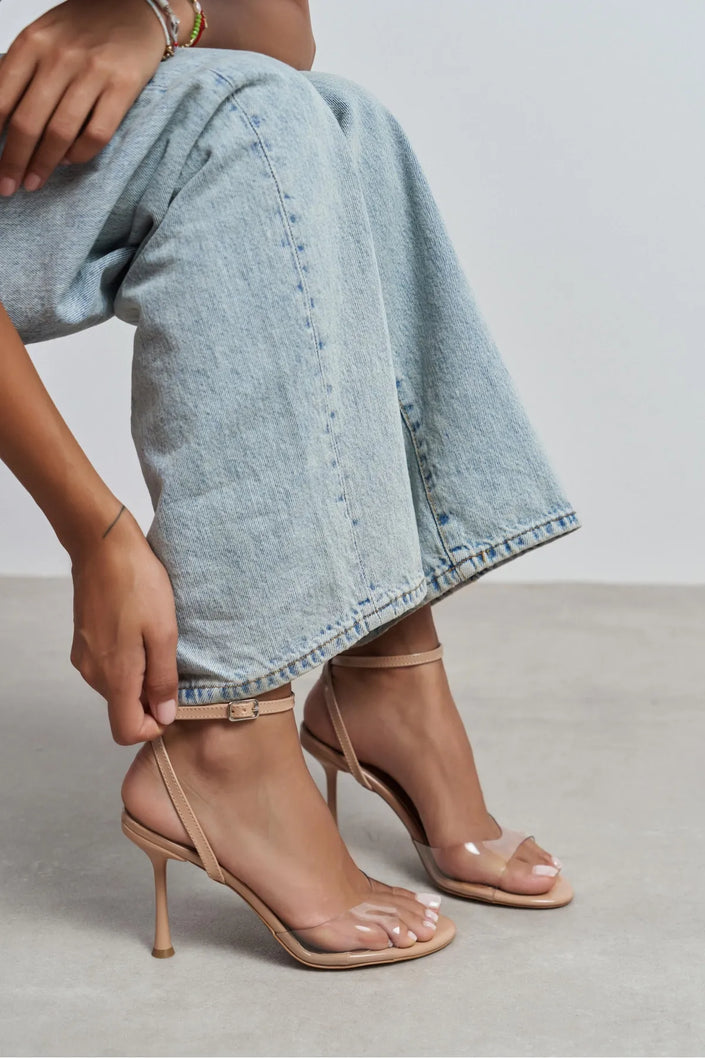 VESPER NUDE PATENT TRANSPARENT FRONT HIGH HEEL WOMEN’S SHOES