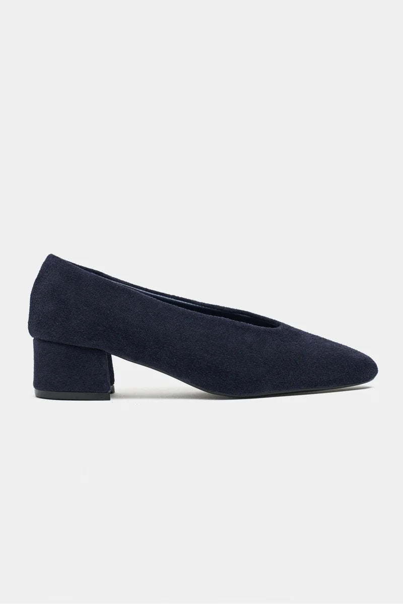 SAMIA Navy Blue Genuine Suede Leather Block Heel Flats – 4 cm